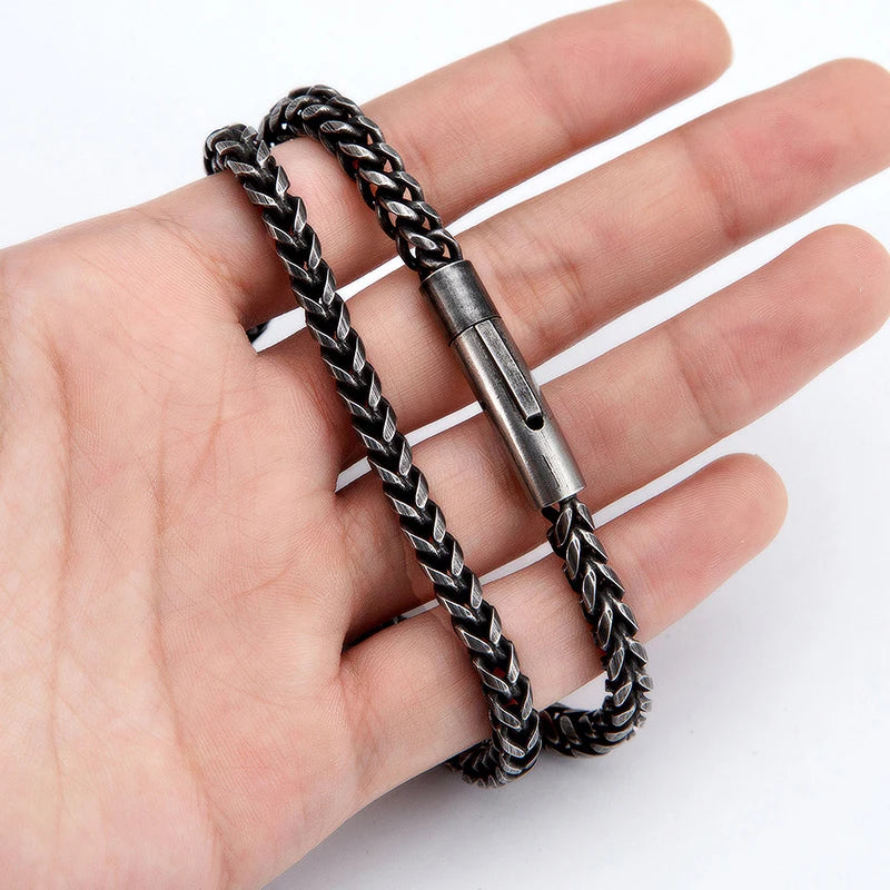 Mens Vintage Oxidized Cool Curb Cuban Chain Stainless Steel Necklace