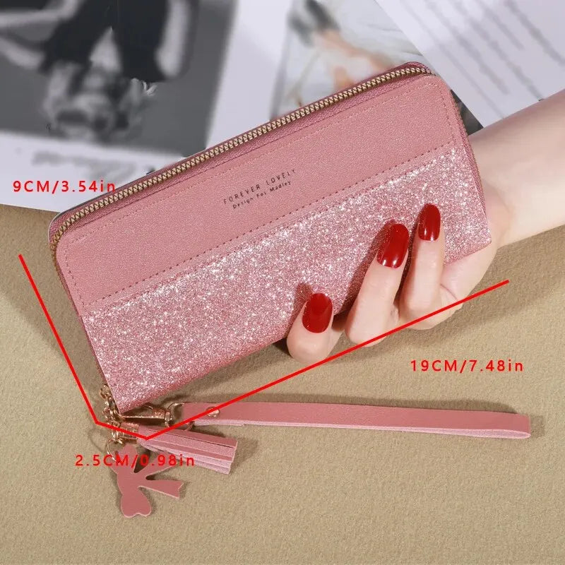 Womens Zipper Coin Card Holder PU Leather Wallet