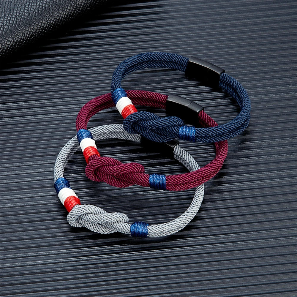 Black Stainless Steel Square Knot Rope Bracelet Men Women Handmade Woven