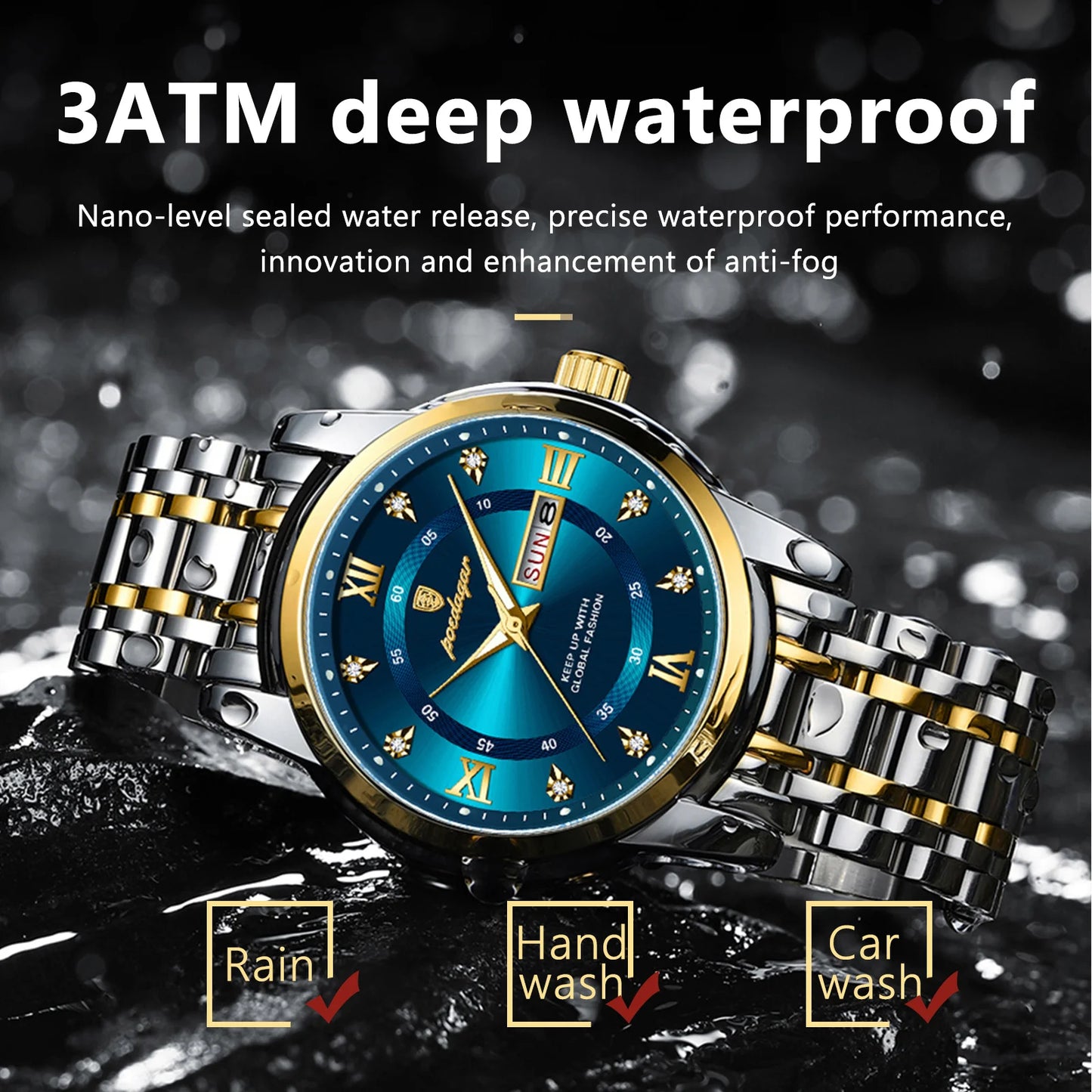 Elegant Mens Quartz Watch Waterproof Luminous Stainless Steel Wristwatch