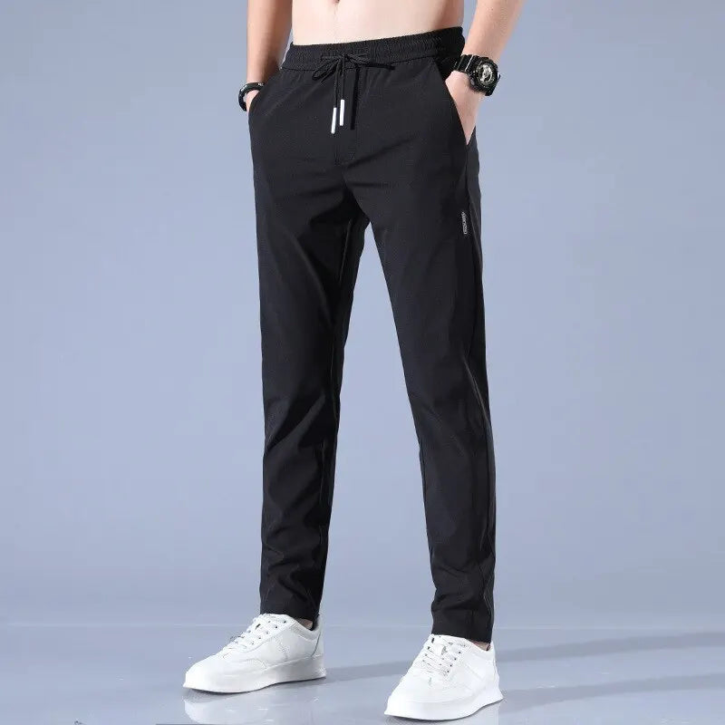 Ice Silk Mens Pants Summer Elastic Breathable Straight Leg Sweatpants