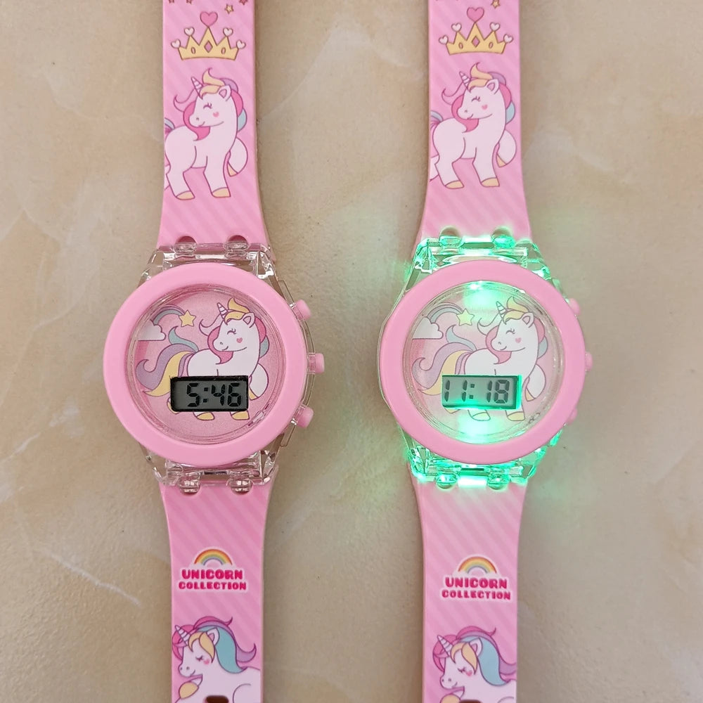 Girls Kids Unicorn Digital Flash Glow Up Light Colourful Watch