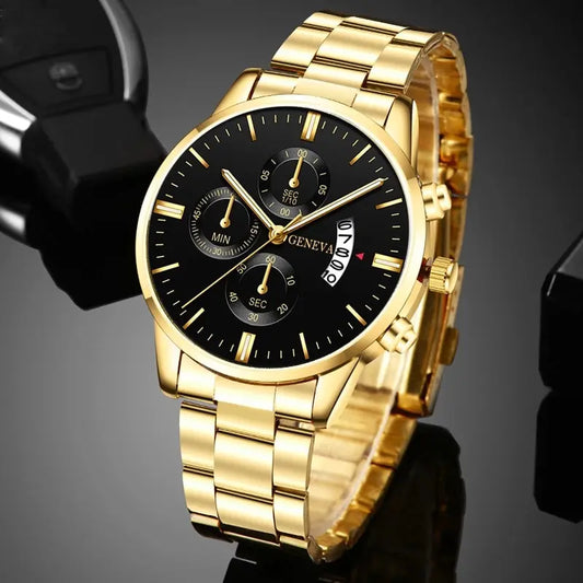 Mens Gold Stainless Steel Quartz Watch S698