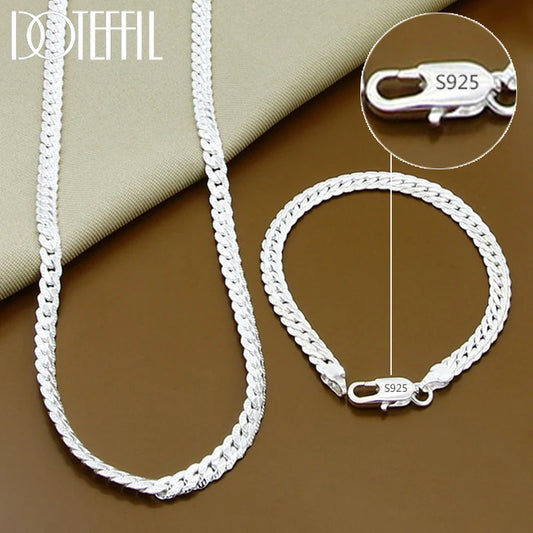 925 Sterling Silver 6mm Side Chain Necklace Bracelet For Woman Men