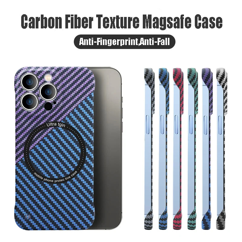 Ultra Thin Carbon Fiber Magnetic Phone Case for iPhone 15 14 13 12 11 Magsafe
