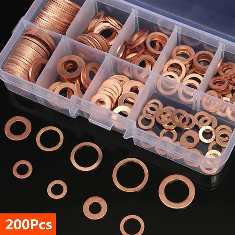 Copper Washer Gasket Nut and Bolt Set Flat Ring Seal Assortment Kit