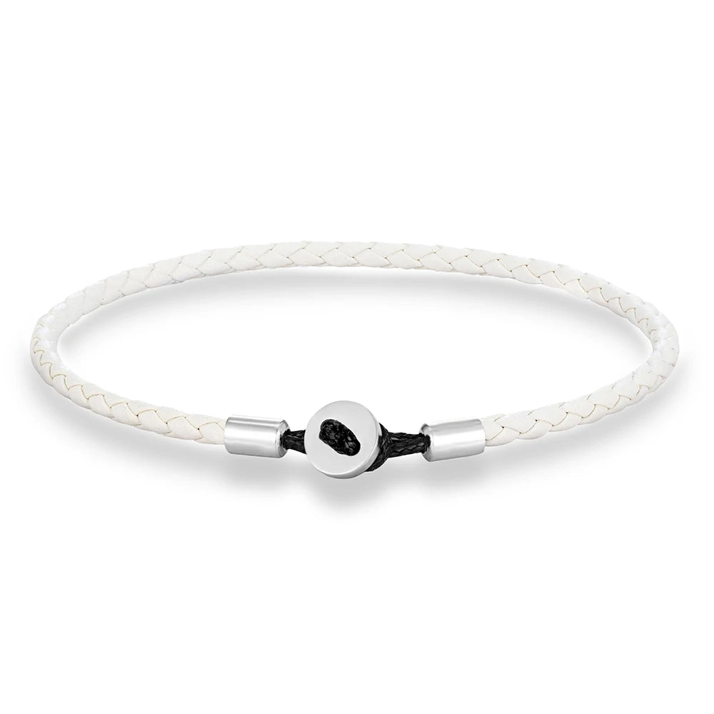 Unisex Simple Style Stainless Steel Button Braided Leather Bracelet