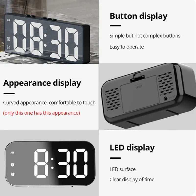 LED Mirror Table Digital Alarm Clock