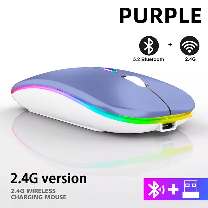 Silent Rechargeable Wireless Bluetooth Mouse 2.4Ghz USB Mice