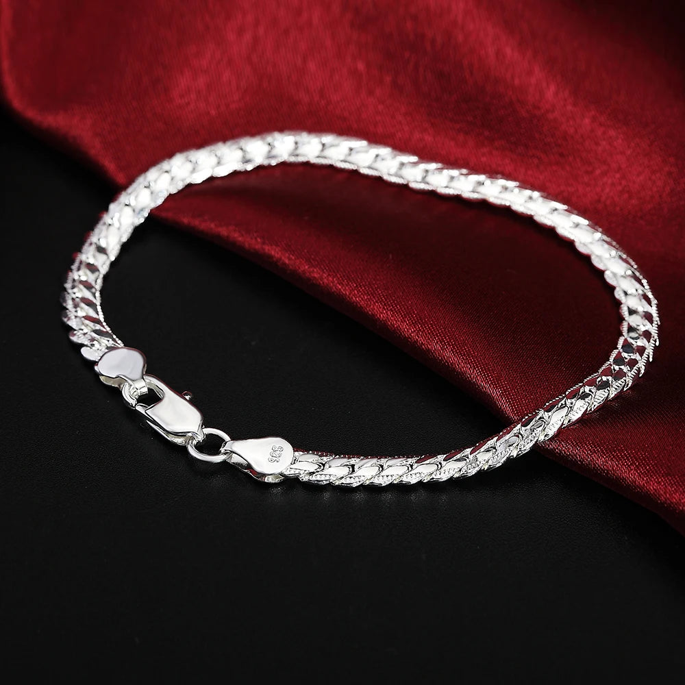 925 Sterling Silver 6mm Full Necklace Bracelet For Women Men Link Chain Set