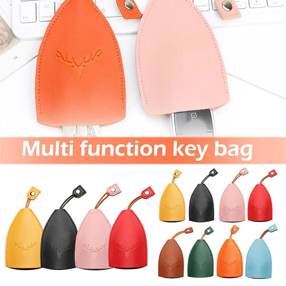 Cute Elk Design PU Leather Keychain Pull Out Key Holder