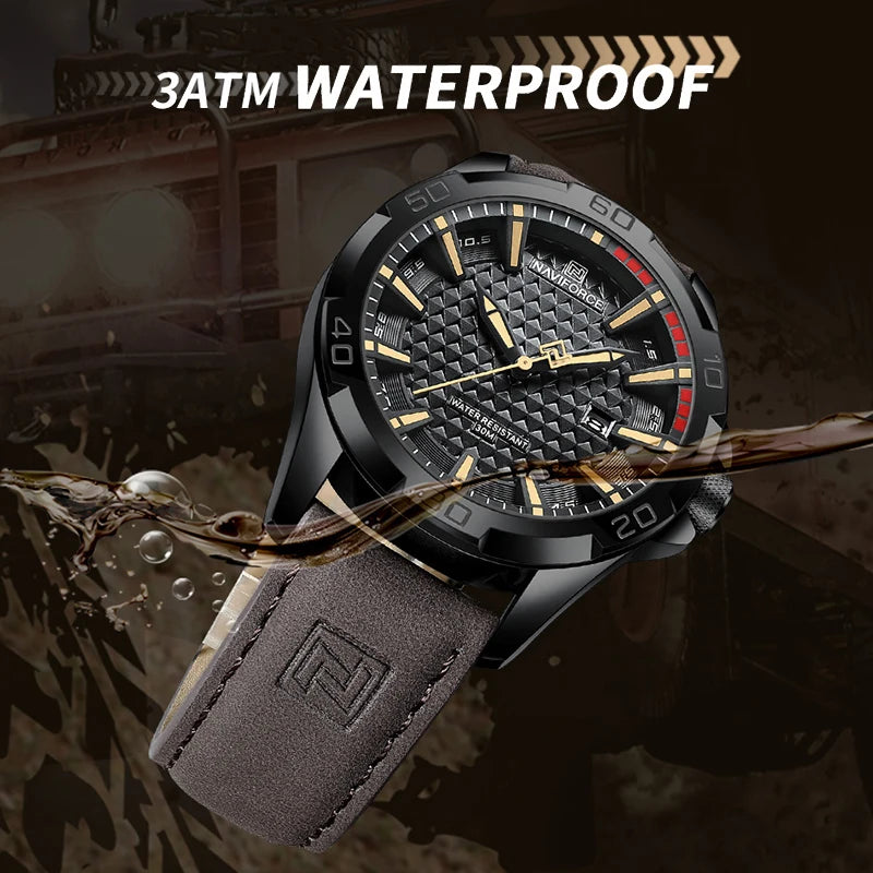 Mens Casual Sport Military Quartz Leather Waterproof Watch