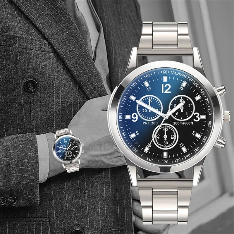 Mens Stainless Steel Watch Quartz Wristwatch