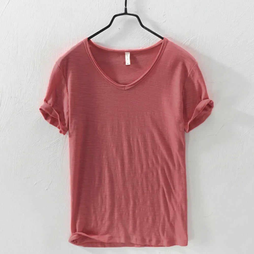 Womens T Shirt Solid V Neck Short Sleeved Tops Tees