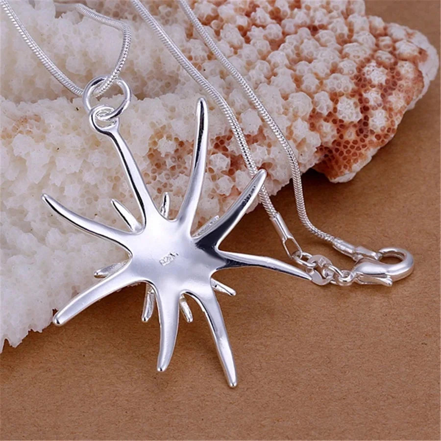 925 Sterling Silver Womens Necklace Elegant Charms Starfish Noble