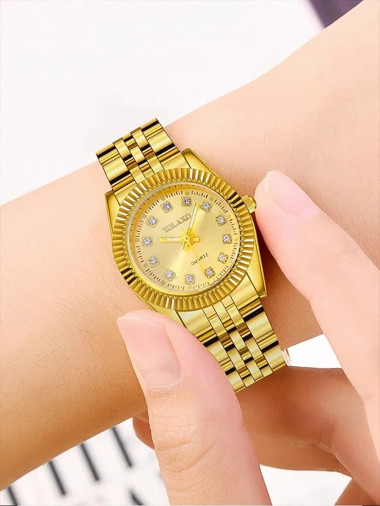 Fashion Gold Steel Bracelet Womens Quartz Watch