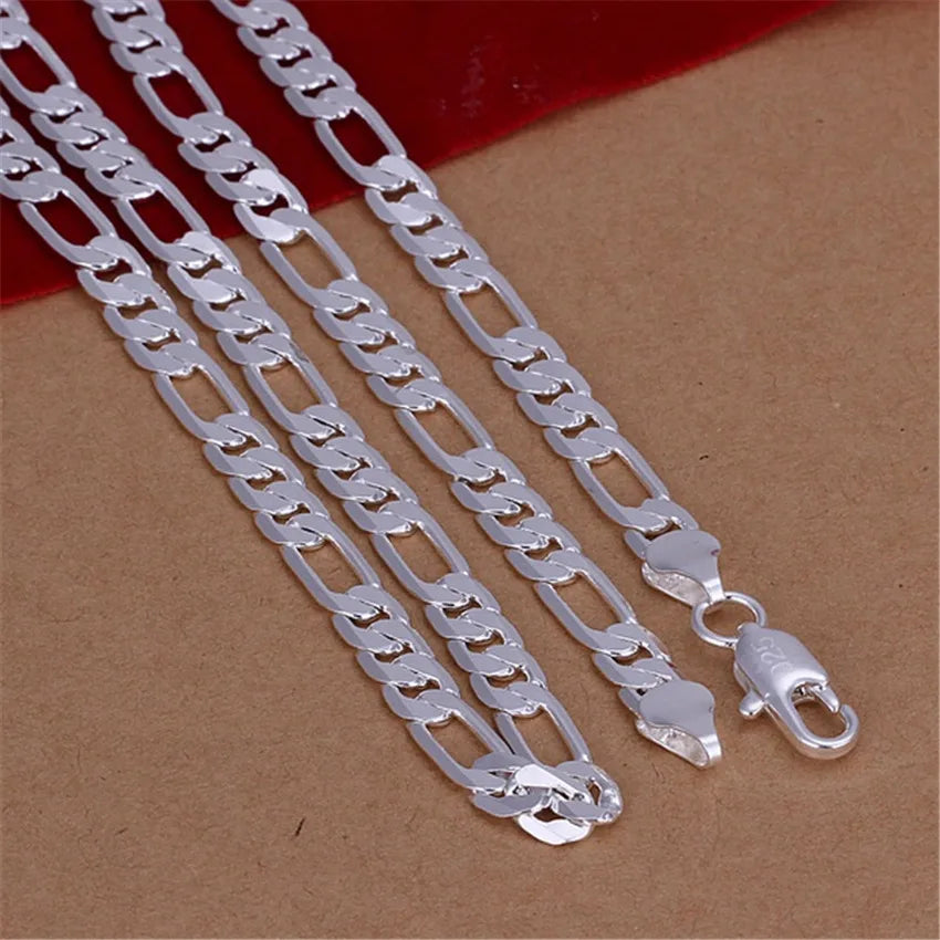 High Quality Mens 6MM Flat Chain 925 Sterling Silver Unisex Necklace