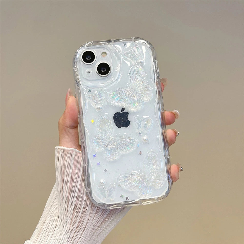 3D Butterfly Crystal Bling Glitter Clear Case For iPhone 15 14 13 12 11