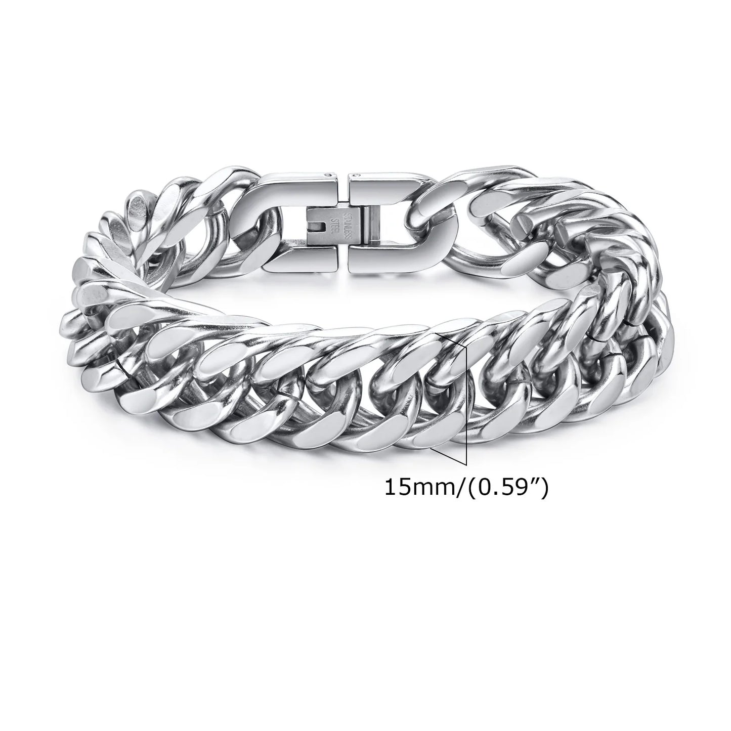 Stylish Double Curb Chain Bracelets for Men Stainless Steel