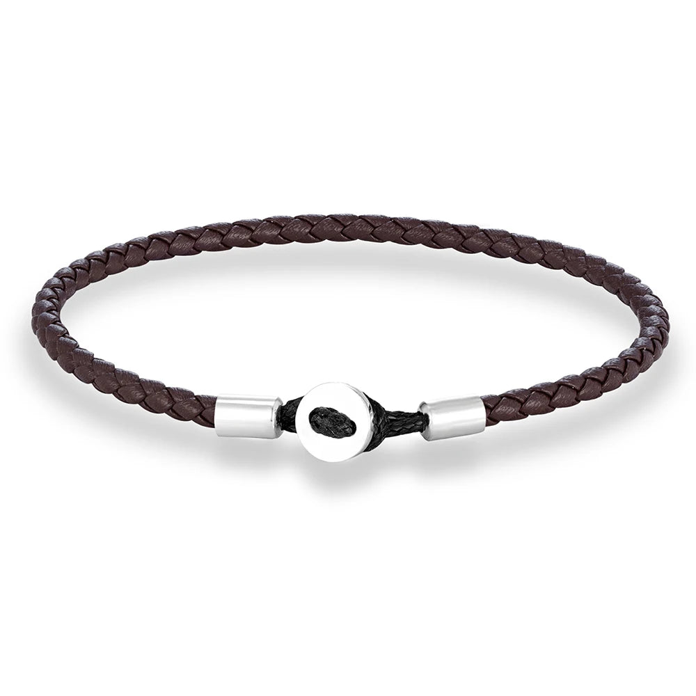 Unisex Simple Style Stainless Steel Button Braided Leather Bracelet