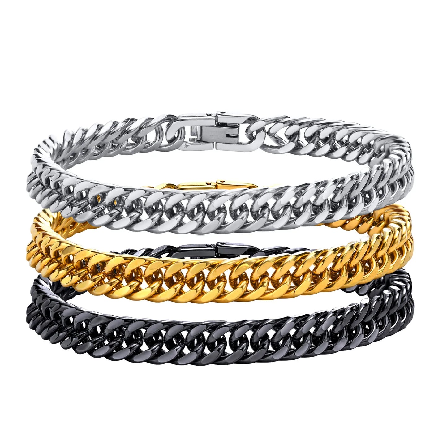 Stylish Double Curb Chain Bracelets for Men Stainless Steel