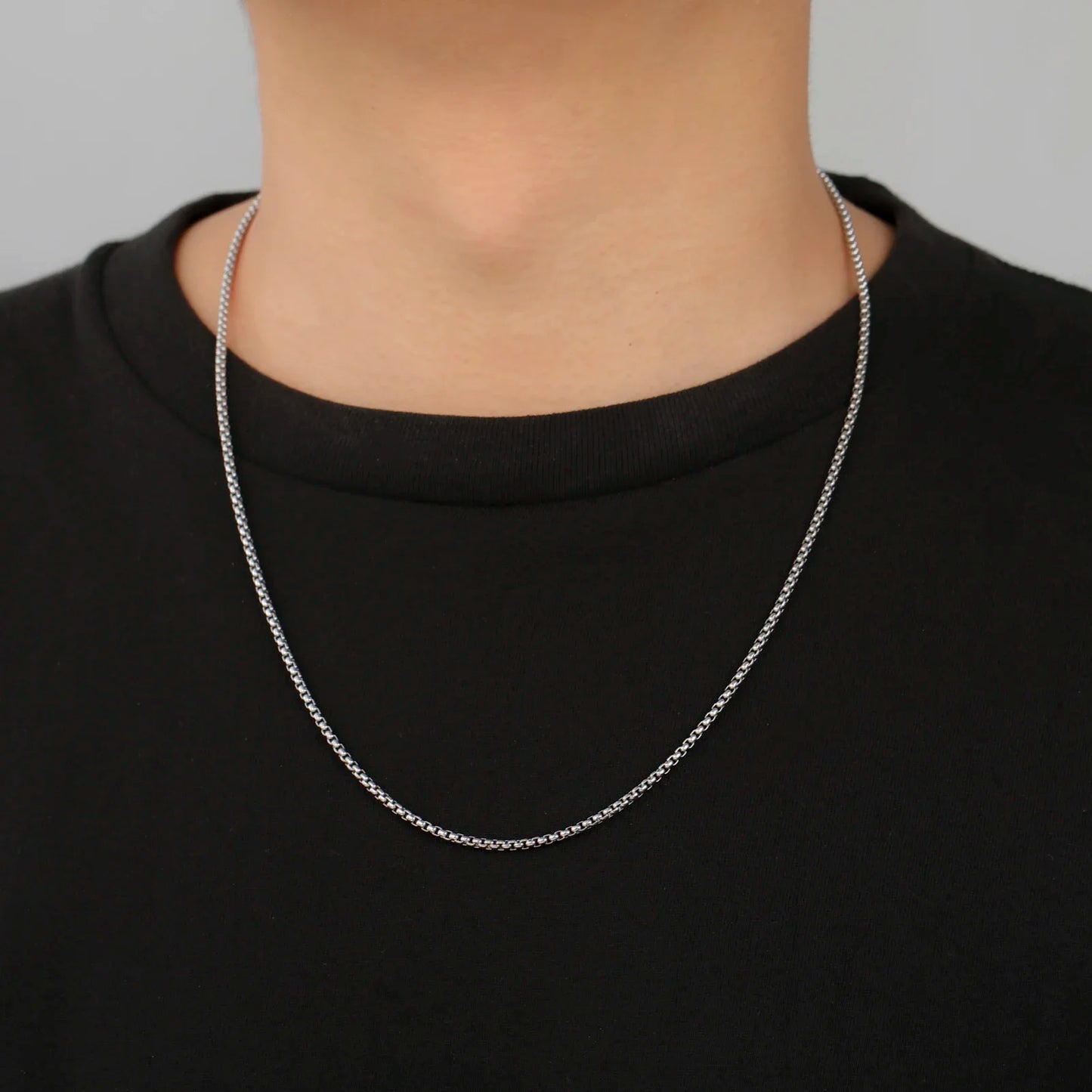 Long Box Chain Necklace Stainless Steel Basic Punk Chains for Men Women