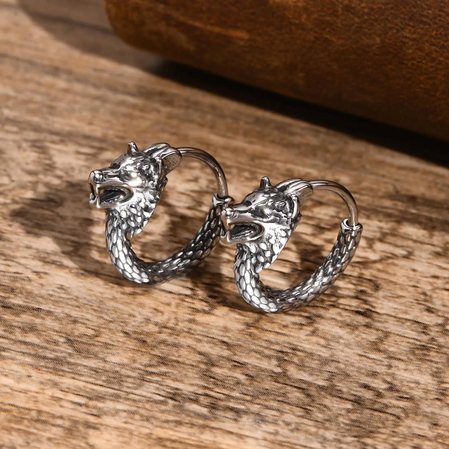 Dragon Hoop Huggie Mens Earrings Gothic Jewelry