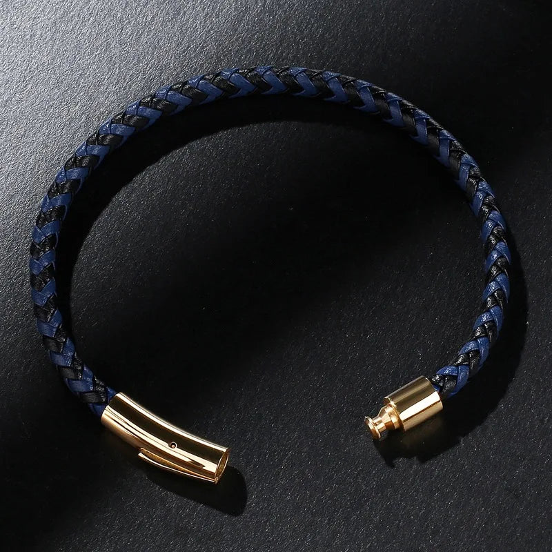 Simple Style Men Leather Braided Rope Bracelet