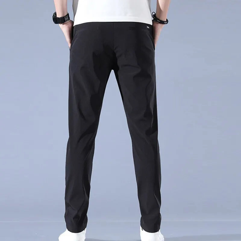 Ice Silk Mens Pants Summer Elastic Breathable Straight Leg Sweatpants