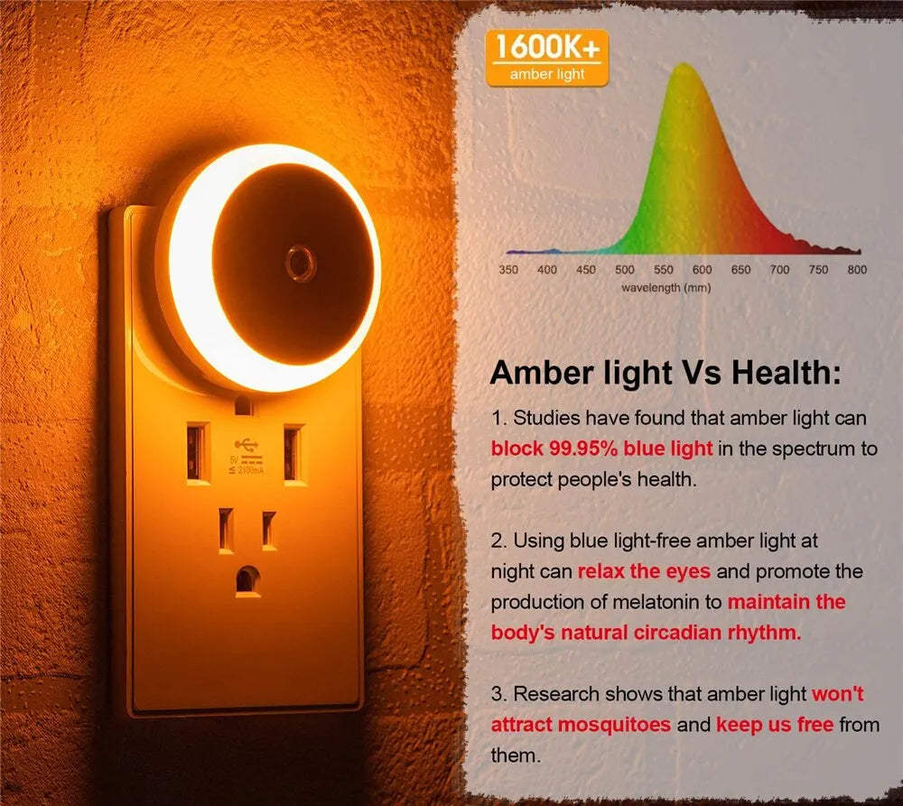 LED Round White Night Light Dusk To Dawn Sensor