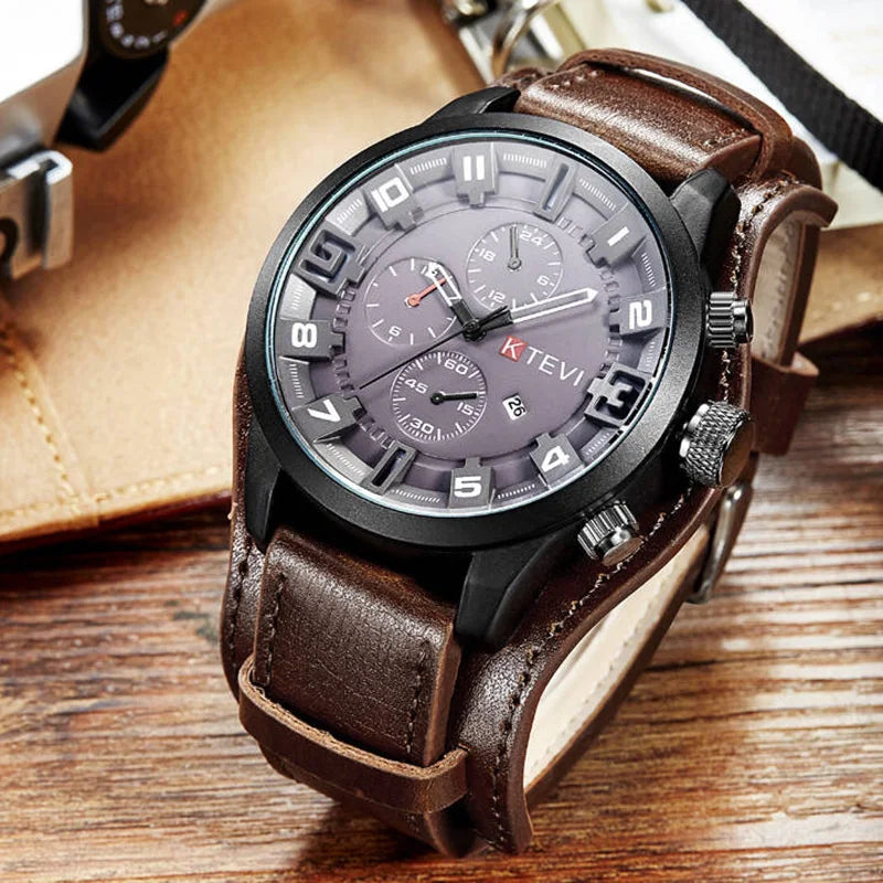 Retro Mens Quartz Watch Leather Strap Date Military Wristwatch