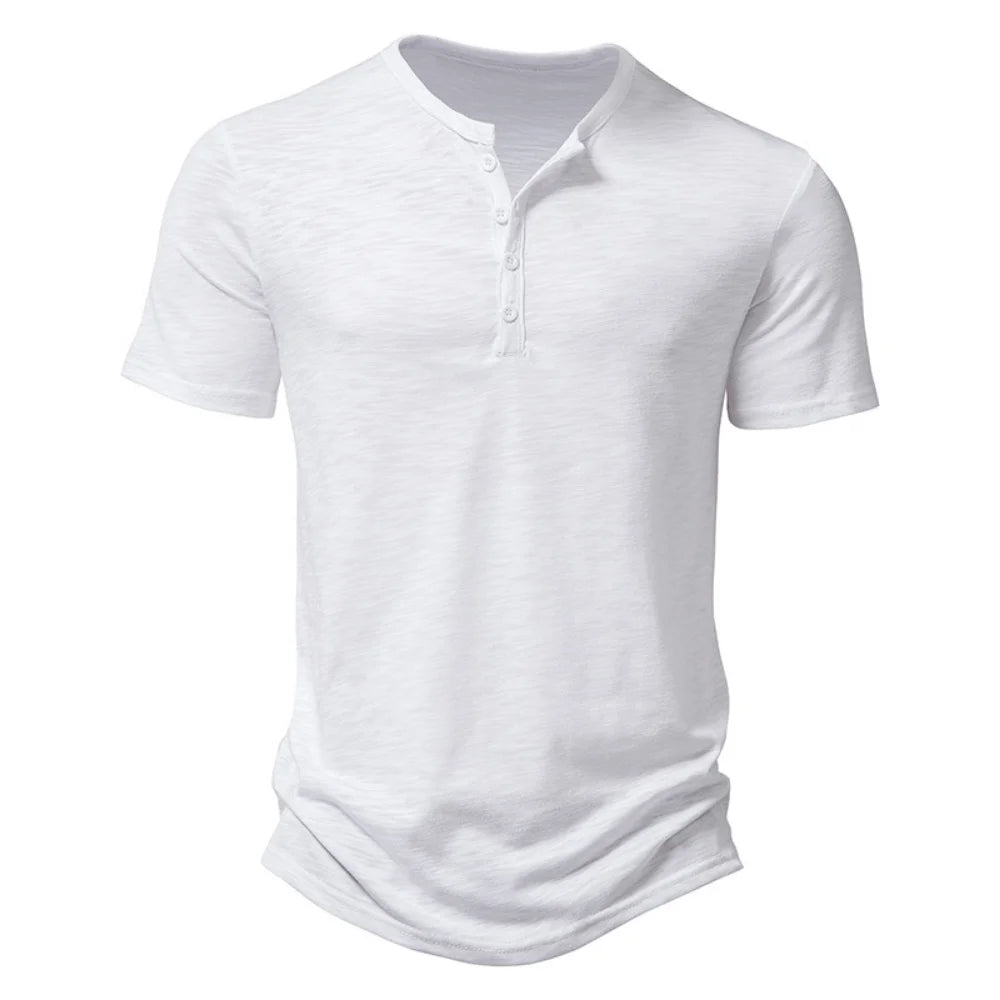 Henley Collar Summer Mens Casual Short Sleeve T Shirt