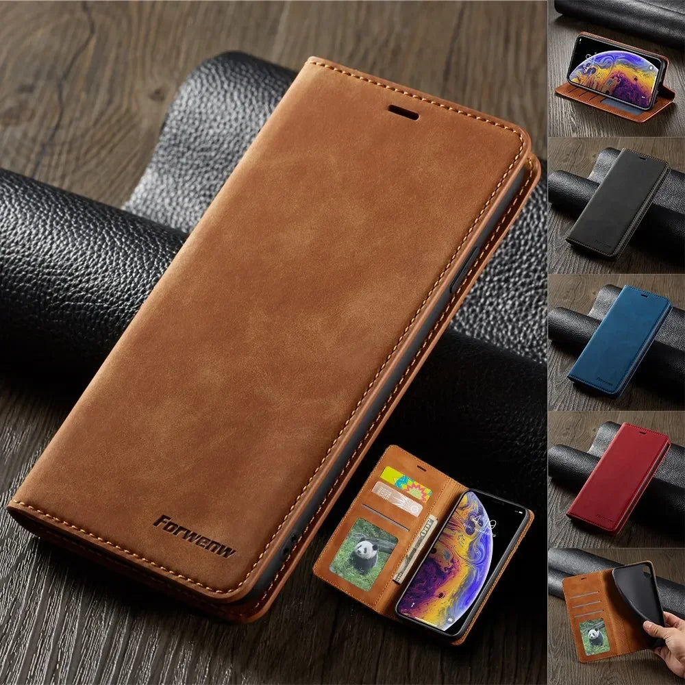 Thin Suede Leather Wallet Case for iPhone 11 12 13 14 15 Pro Max Mini