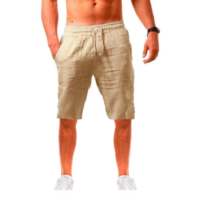 Mens Cotton Linen Shorts Pants Summer Breathable Solid Color