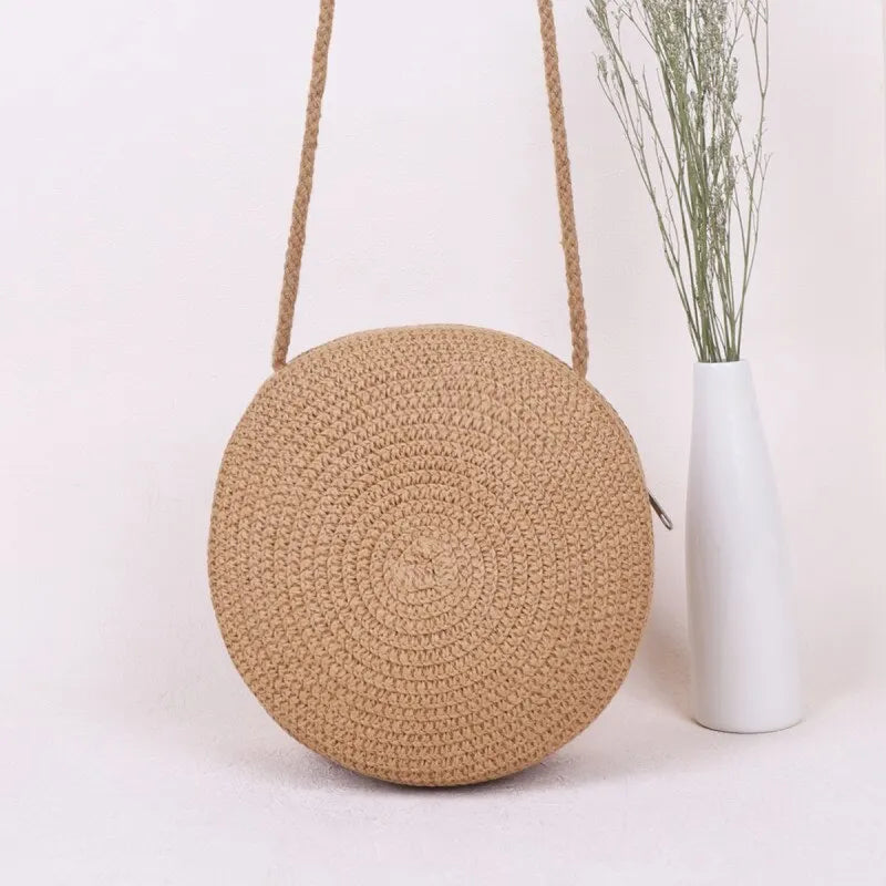 Womens Straw Bag Round Crossbody Purse