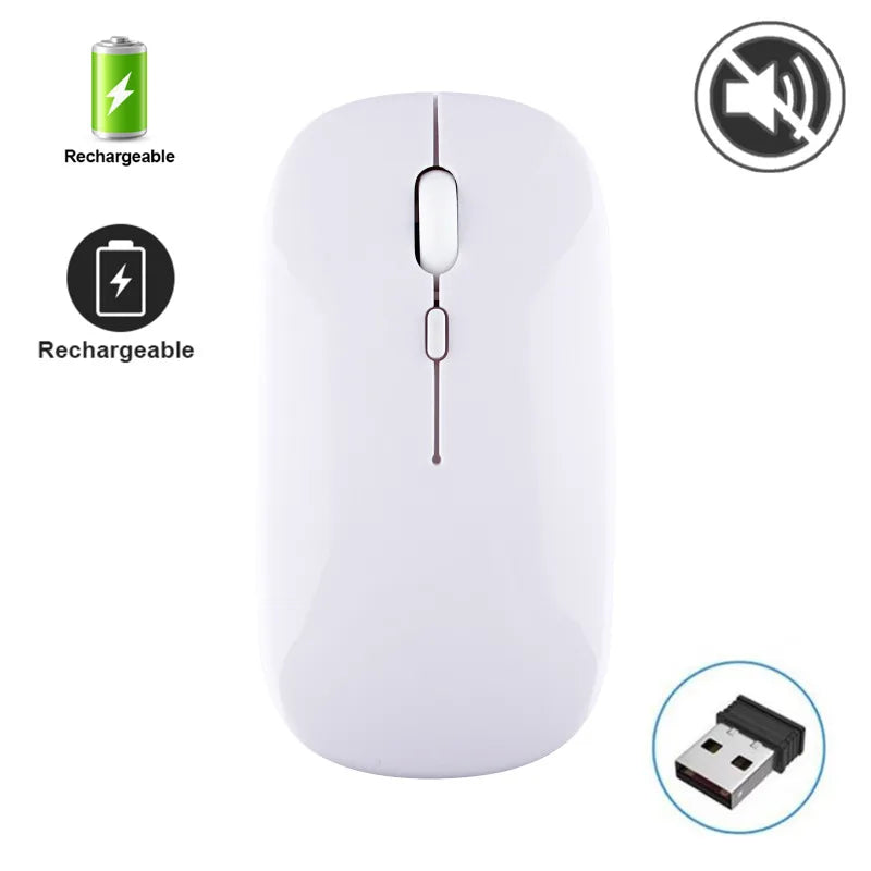 Silent Rechargeable Wireless Bluetooth Mouse 2.4Ghz USB Mice