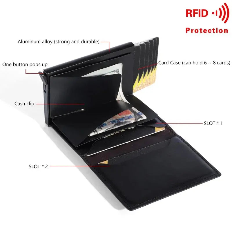 Unisex Wallet Rfid Carbon Fiber Leather Card Holder