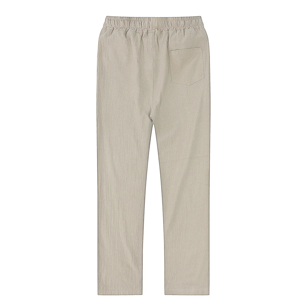 Mens Cotton Linen Pants Breathable Solid Color Linen Trousers