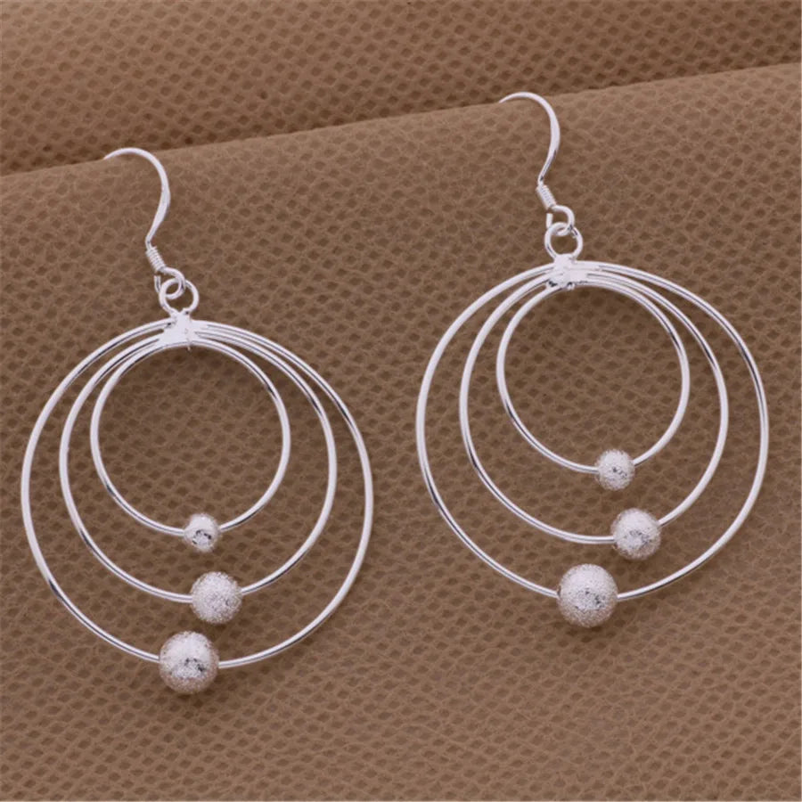 925 Sterling Silver Earrings for Women Three Circle Beads