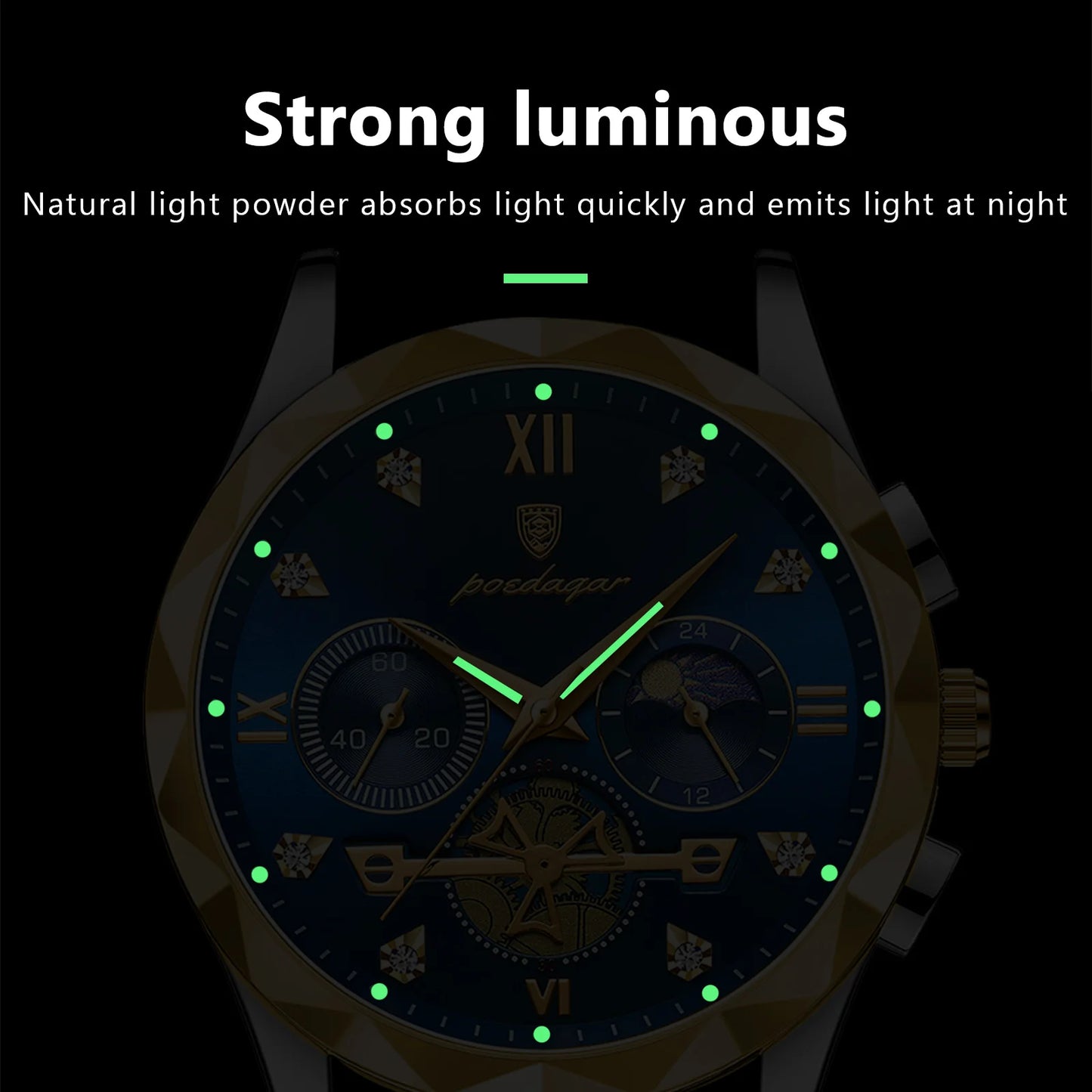 Mens Quartz Watch Waterproof Luminous Chronograph Stainless Steel