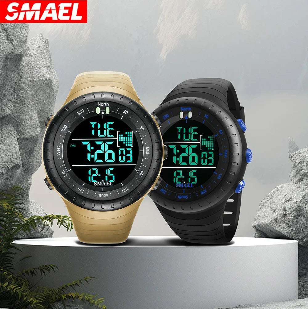 Mens Digital Night Light Alarm Watch Multifunctional Outdoor