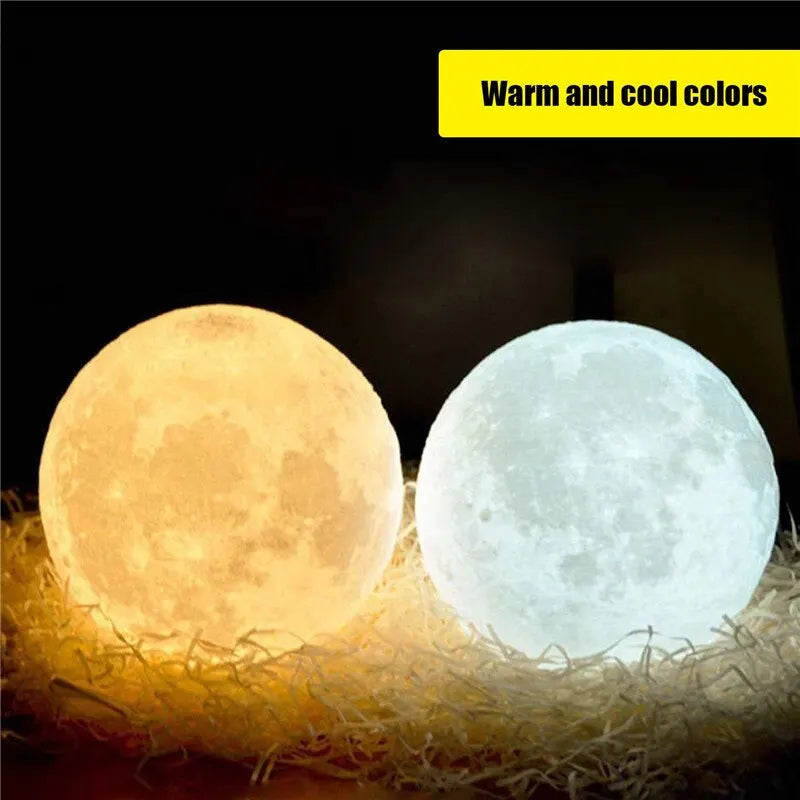 LED Night Light Rechargeable 3D Print Moon Lamp