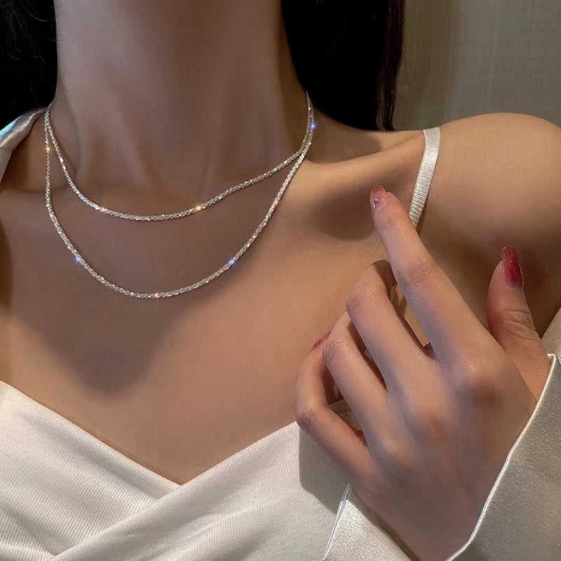 Popular Sparkling Necklace For Womens Clavicle Chain Choker