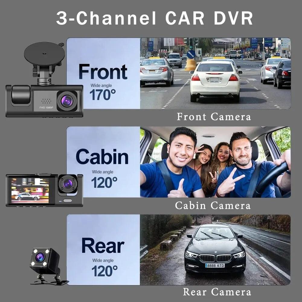 DVR HD 1080P 3-Lens Inside Vehicle Dashcam - On Sale On