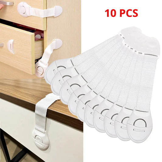 10pcs White Kids Safety Cabinet Lock Baby Proof Security Protector