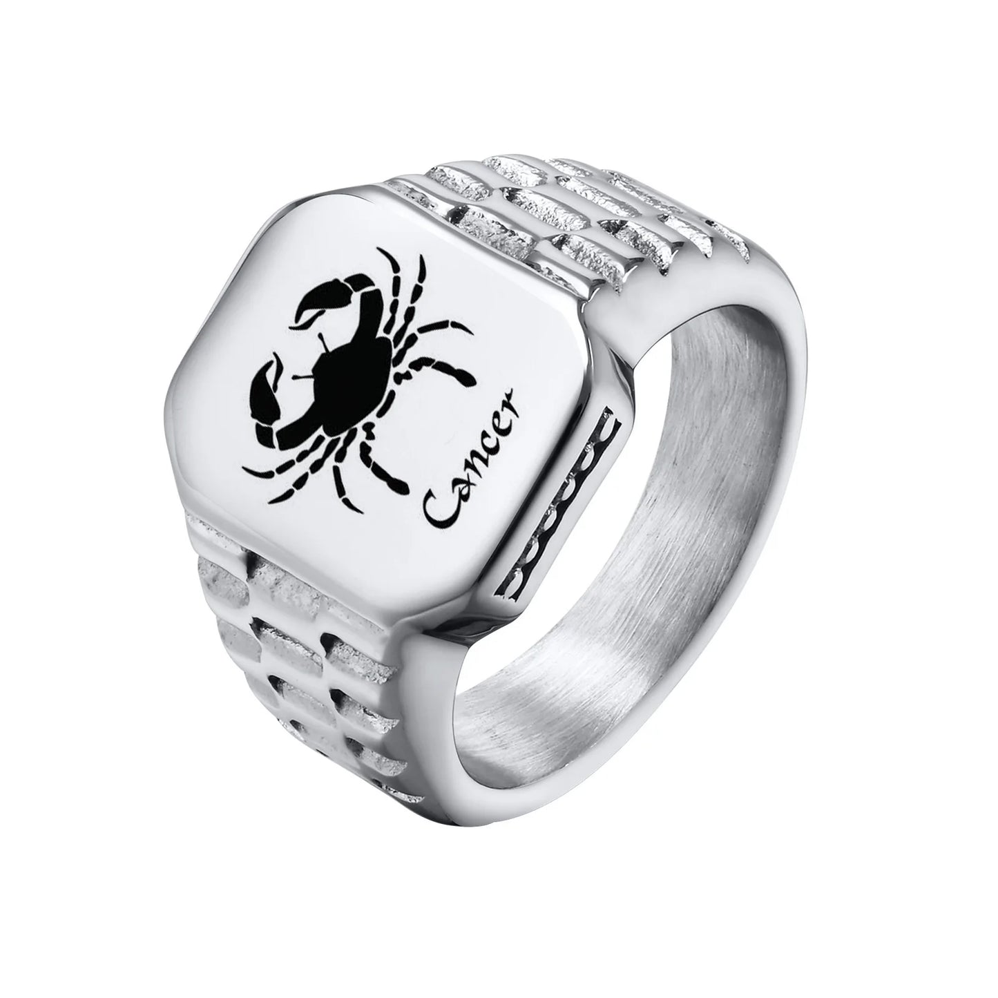 12 Zodiac Signet Stainless Steel Mens Rings