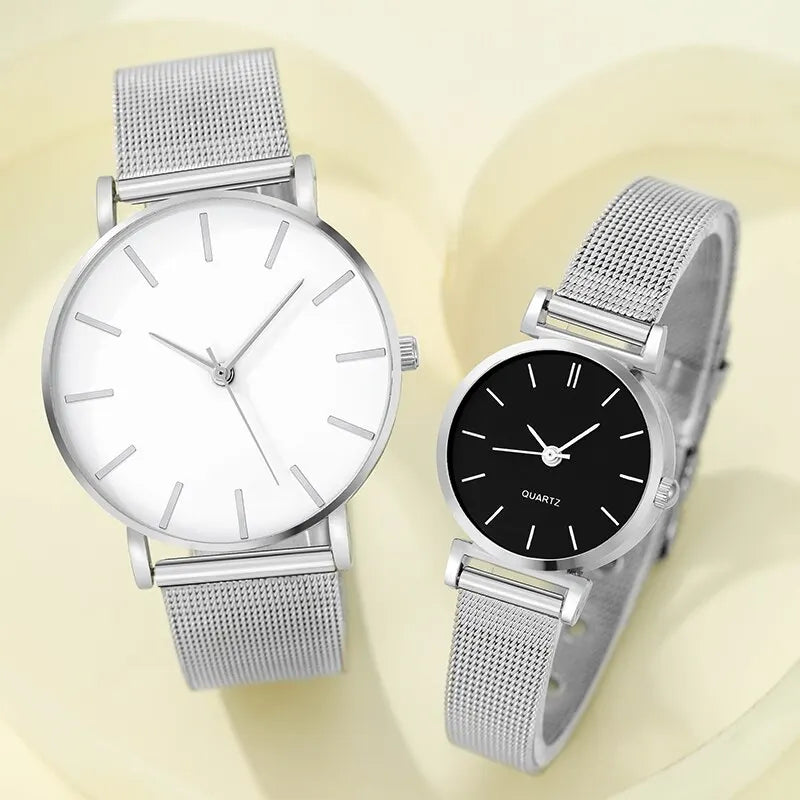 Stainless Steel Quartz Couple Watches For Women Men