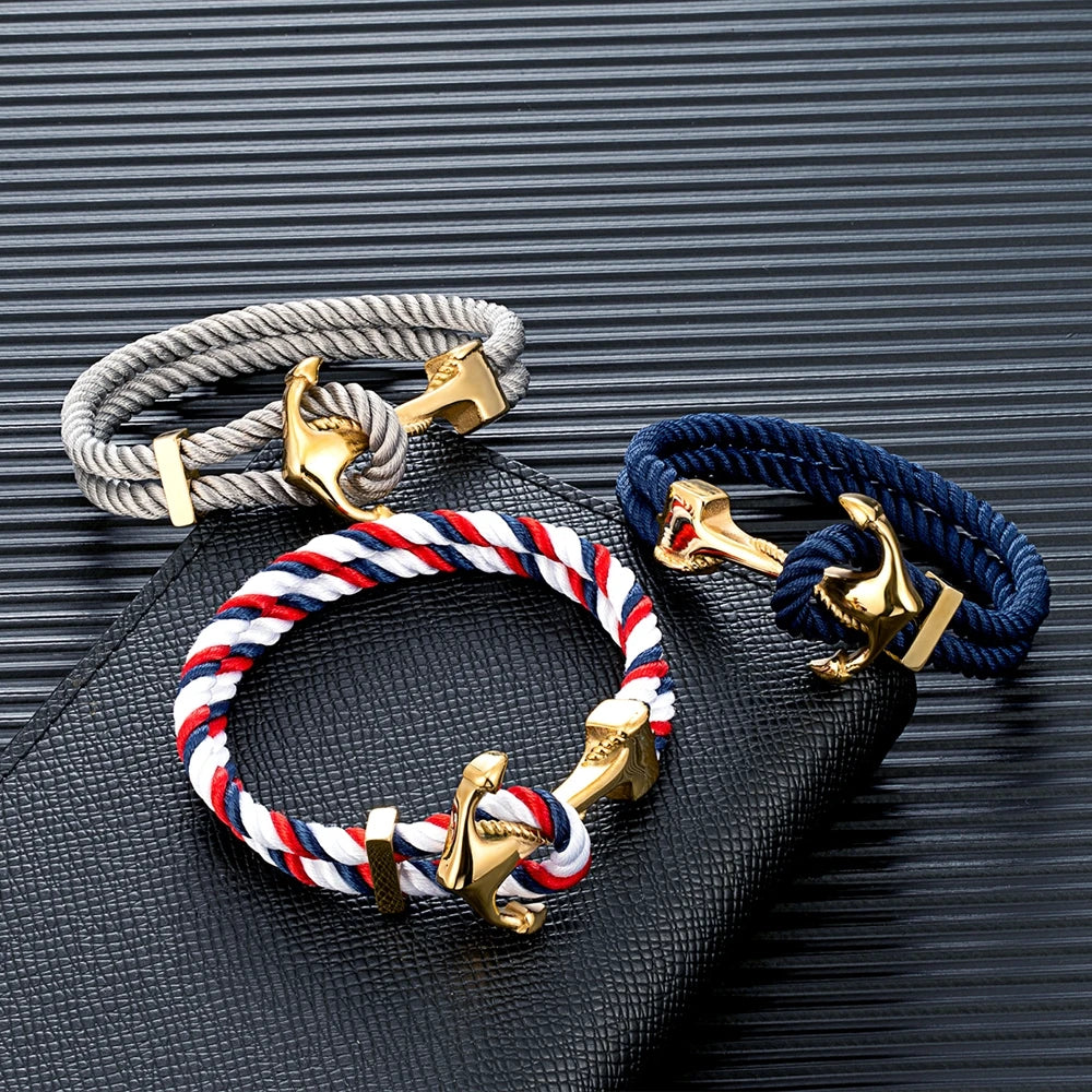 Mens Anchor Bracelet Woven Multilayer Survival Rope Bracelets