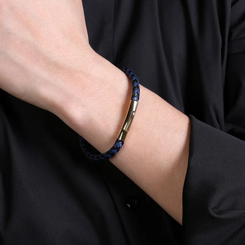 Simple Style Men Leather Braided Rope Bracelet