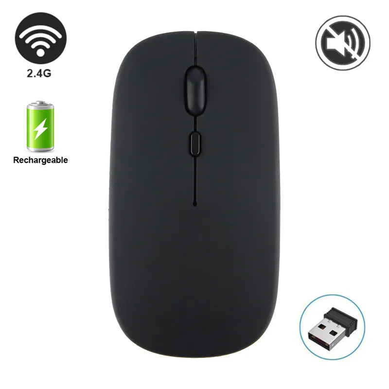 Silent Rechargeable Wireless Bluetooth Mouse 2.4Ghz USB Mice